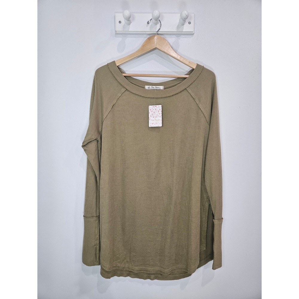 We The Free Free People Olive Green Raglan Thermal Top OB1170980 Large